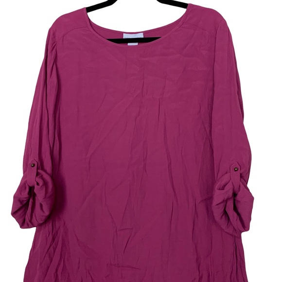 Soft Surroundings Raspberry Pink Roll Tab 3/4 Sleeve Scoop Neck Tunic Top Medium - Picture 2 of 6